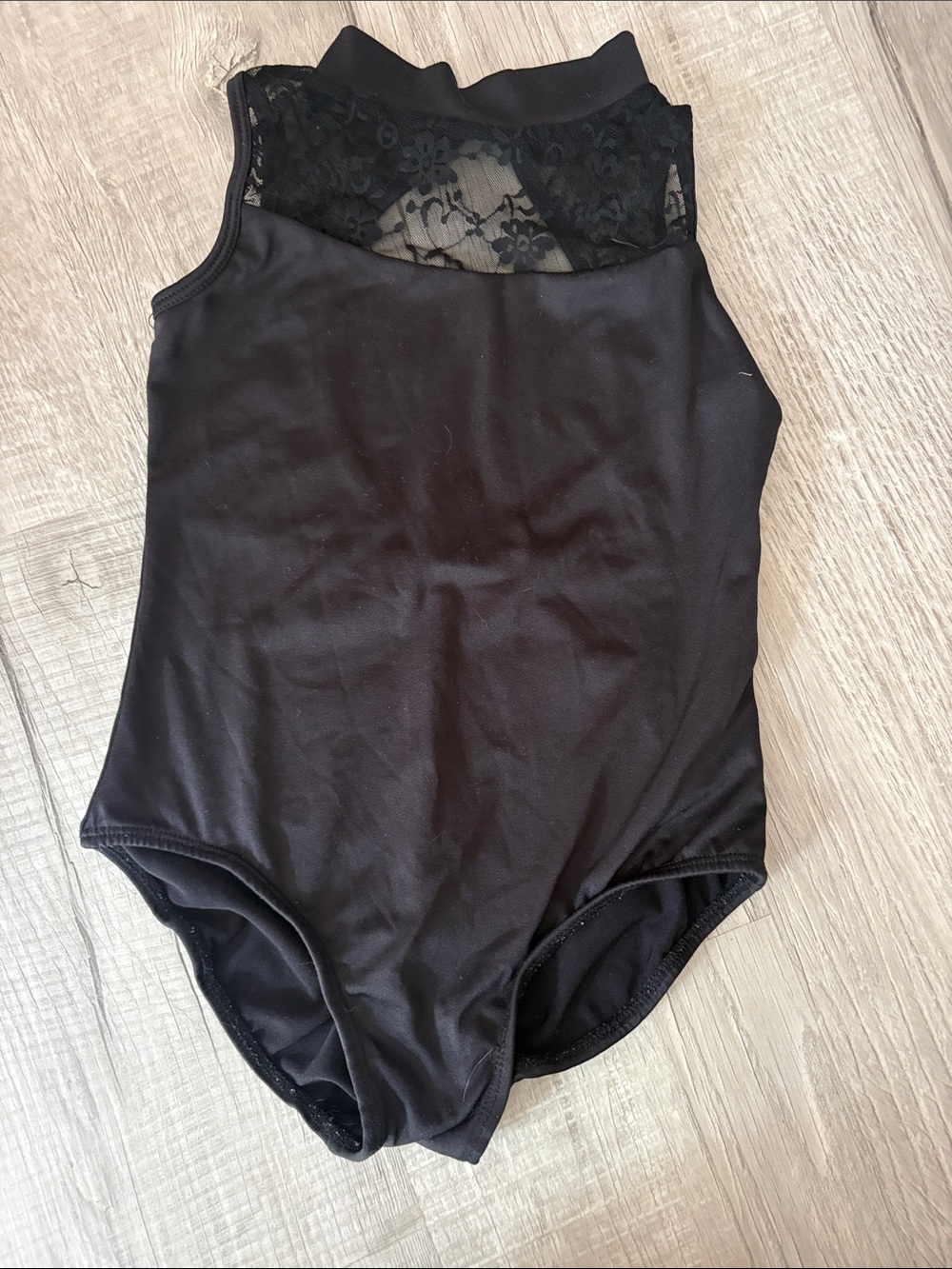 Girls' Black Lace Yoke One-Piece Leotard - Unbranded